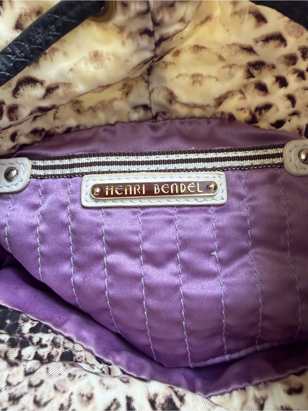 Vintage Henri Bendel Snake-Print Drawstring Crossbody Bag - Black & Beige - Picture 12 of 13